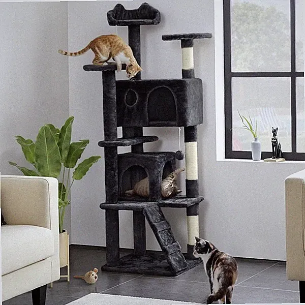 Kratzbaum 158 cm Stabiler Katzenbaum Katzenmöbel Kletterbaum für Katzen Schwarz