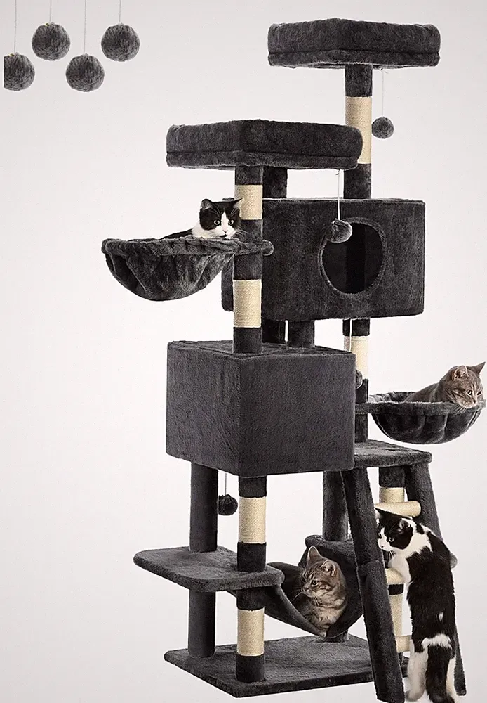 Kratzbaum 160cm Aktivitätsbaum für Katzen mit 2 Plattformen 2 Höhlen Sisal B965