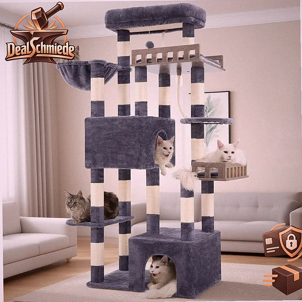 Kratzbaum 174 cm Robust für Mehrere Katzen GCT033G Katzenmöbel Katzenbaum