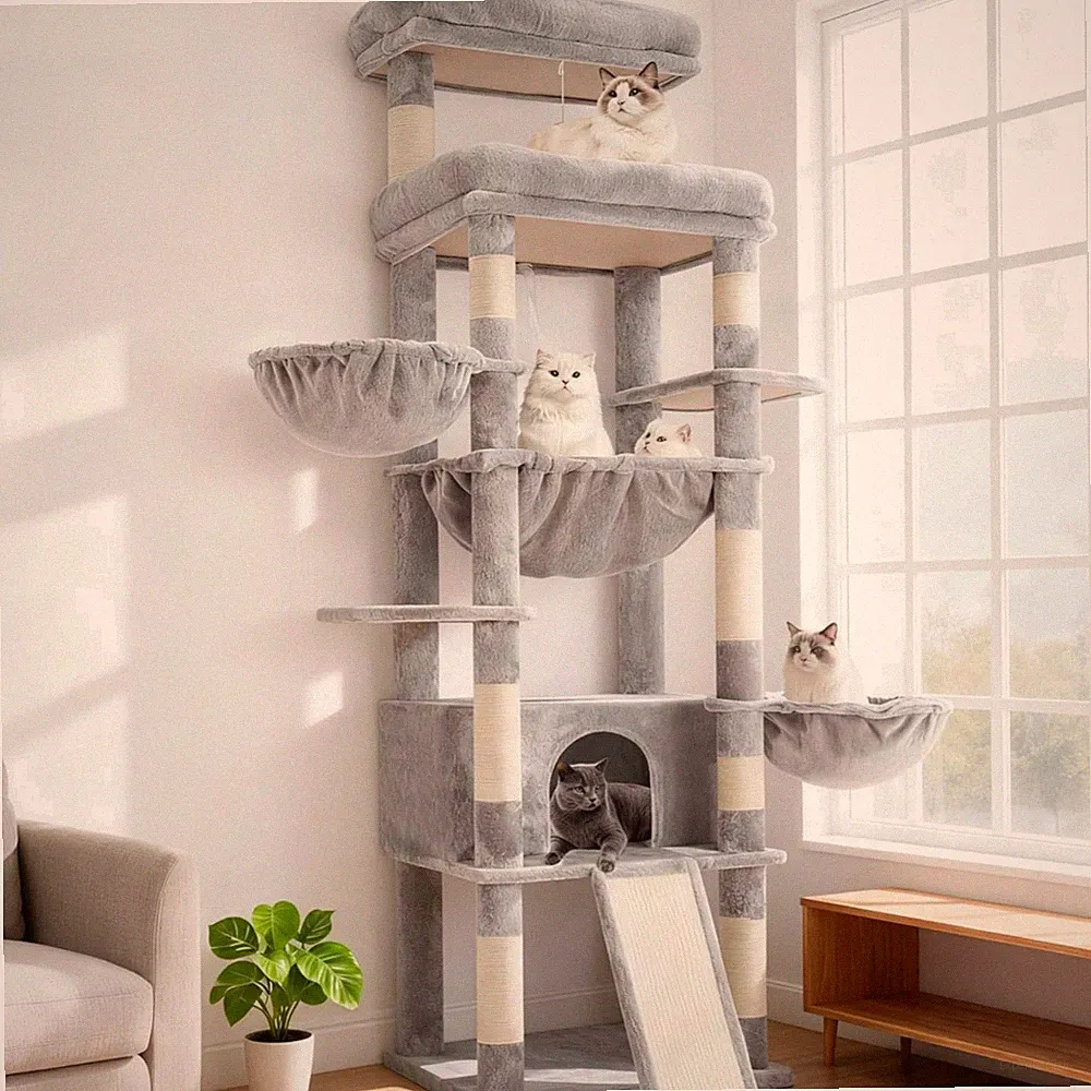 Kratzbaum, 182 cm hoch Katzenbaum für Großkatze, mehrstöckiger Katzenkratzbau...