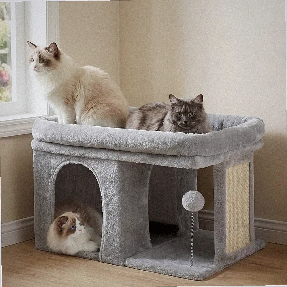 Kratzbaum 35cm Hoher Katzenbaum mit Ruhebett und Katzenhaus Erwachsene Katzen