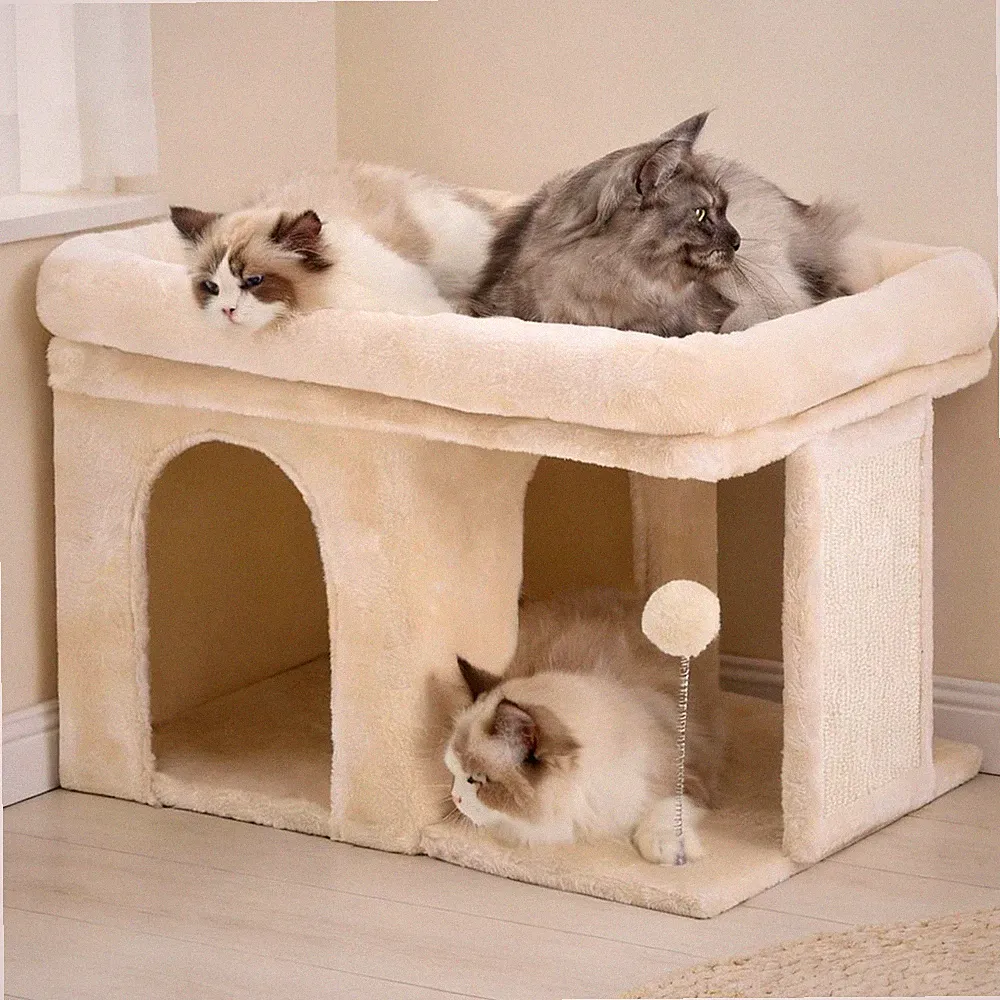 Kratzbaum 35cm Hoher Katzenbaum mit Ruhebett und Katzenhaus für Erwachsene Katze