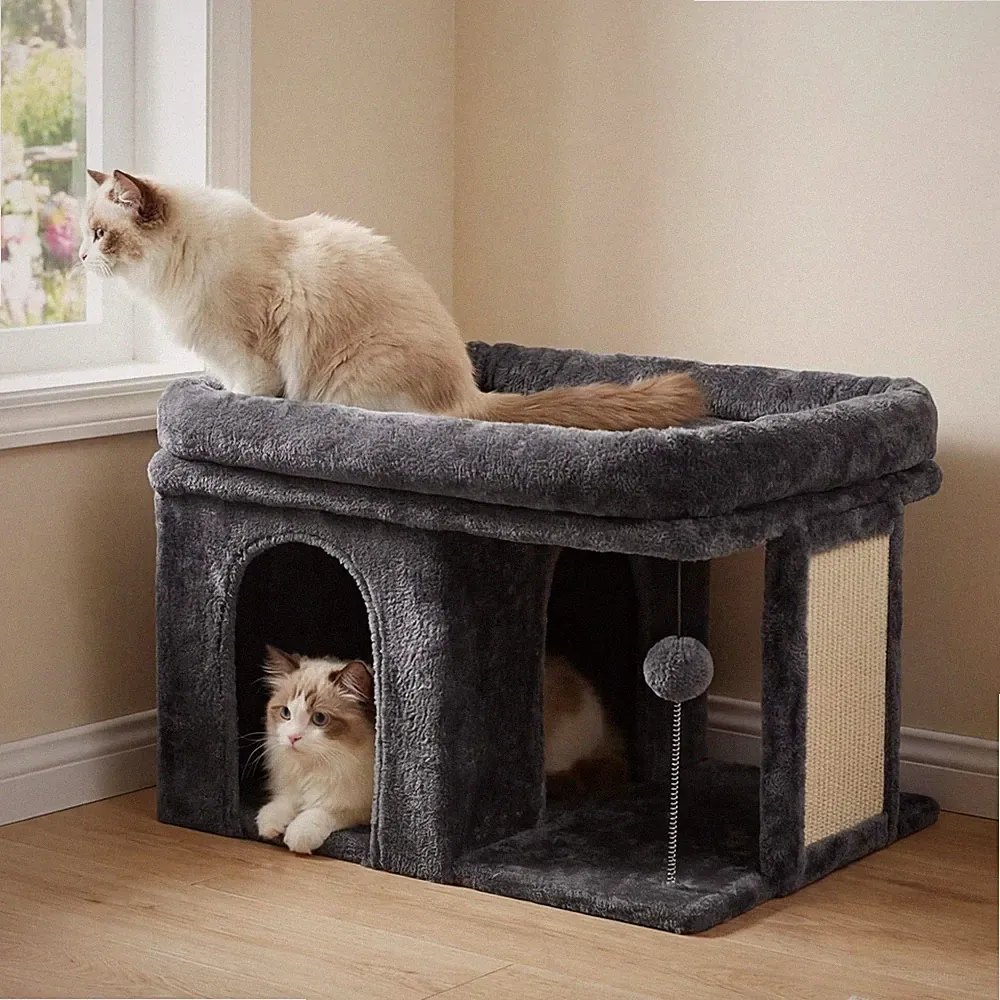 Kratzbaum 35cm Katzenbaum mit Ruhebett und Katzenhaus für Erwachsene Katzen