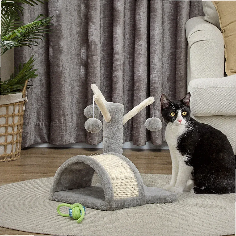Kratzbaum 40 cm Kleiner Katzenturm mit Höhle, 2 Spielball, Kratzmatte, Katzenkra