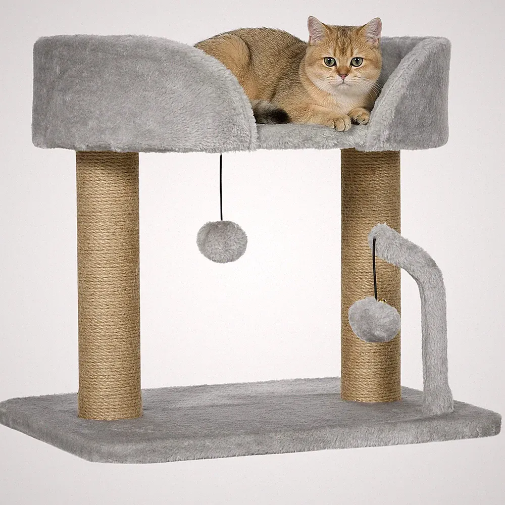 Kratzbaum, 42 cm kleiner Katzenbaum mit Jute-Kratzpfosten, Plattform, Grau