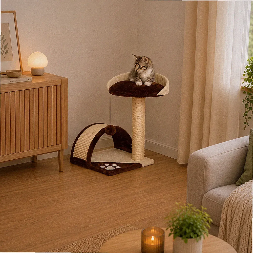Kratzbaum 43 cm kompakt, für Katzen jeden Alters, Sisal & Plüsch, Kletterbaum