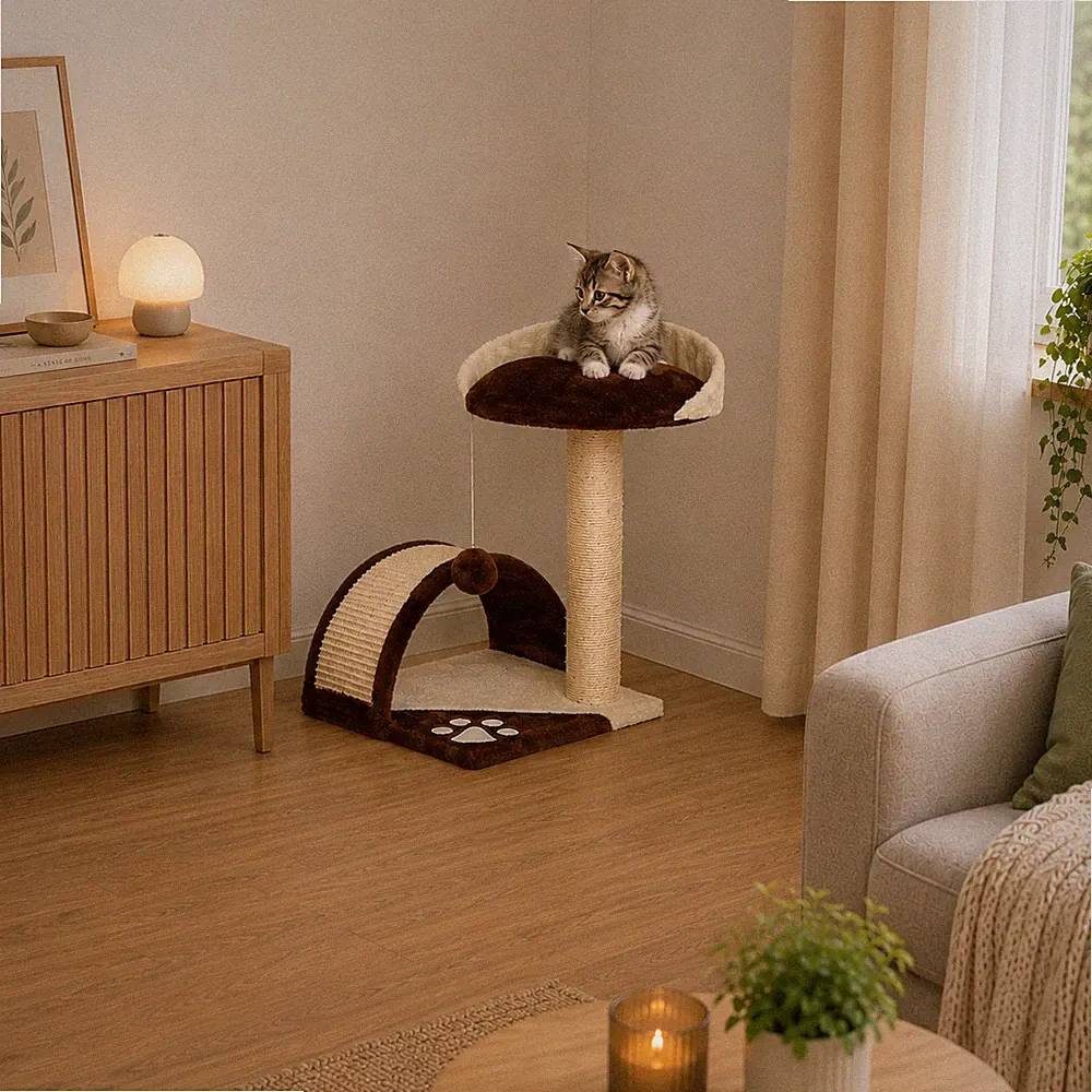 Kratzbaum 43 cm kompakt, für Katzen jeden Alters, Sisal & Plüsch, Kletterbaum