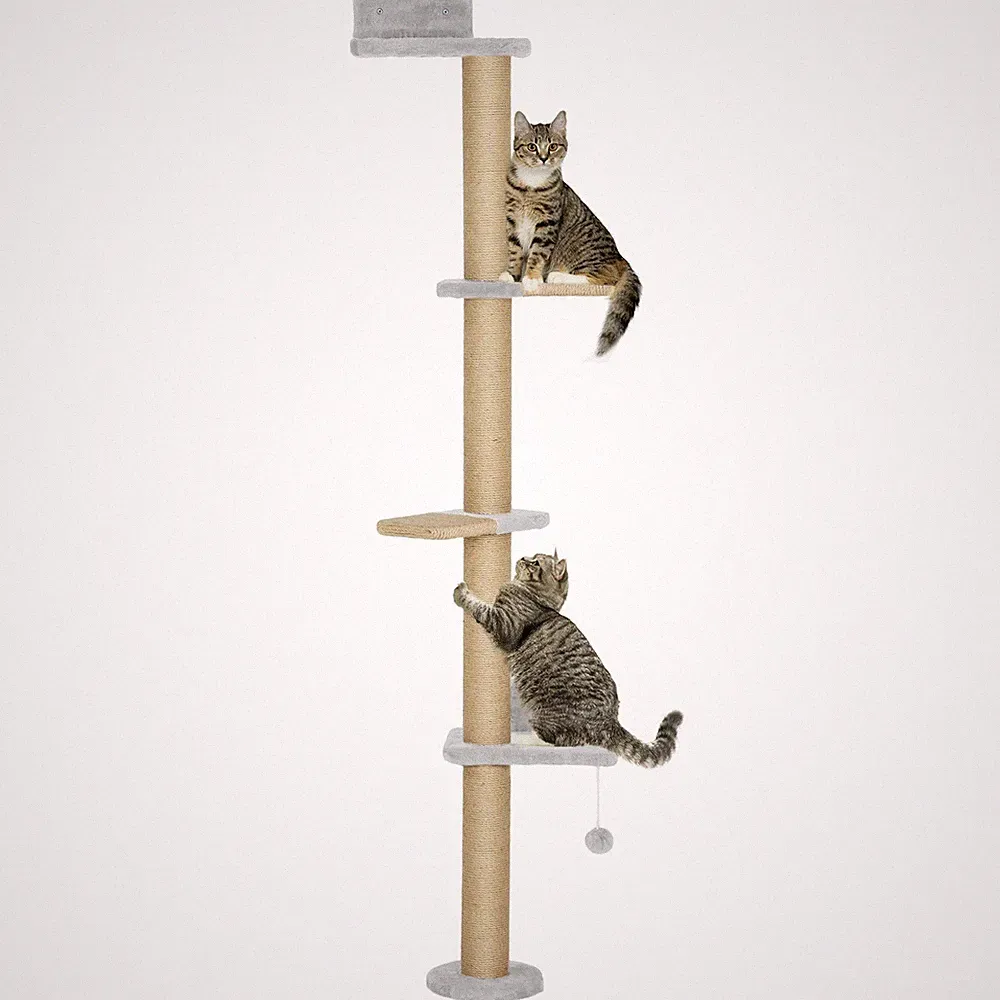 Kratzbaum 5 Etagen 180 cm Katzenturm mit Spielball für Katzen Hellgrau
