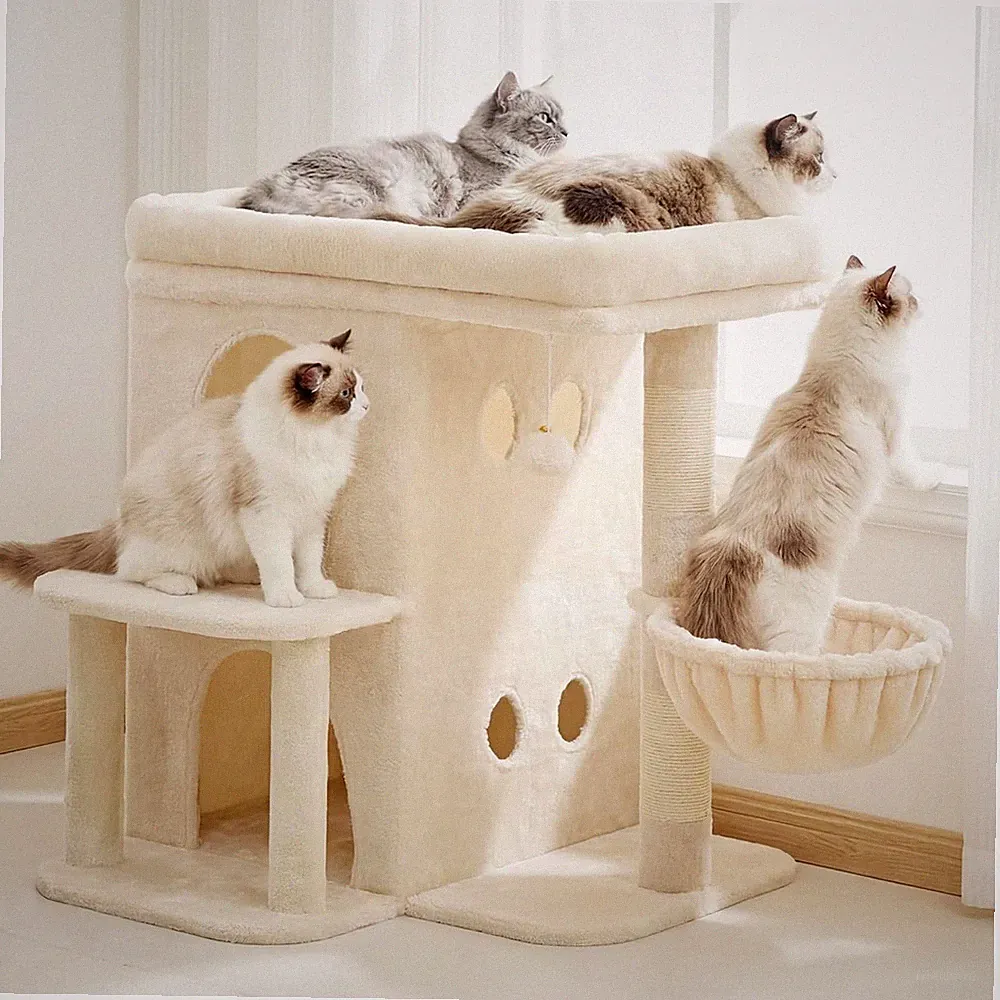 Kratzbaum 65cm Hoch Beige HCT204SM Katzenbaum für Katzen Haustier