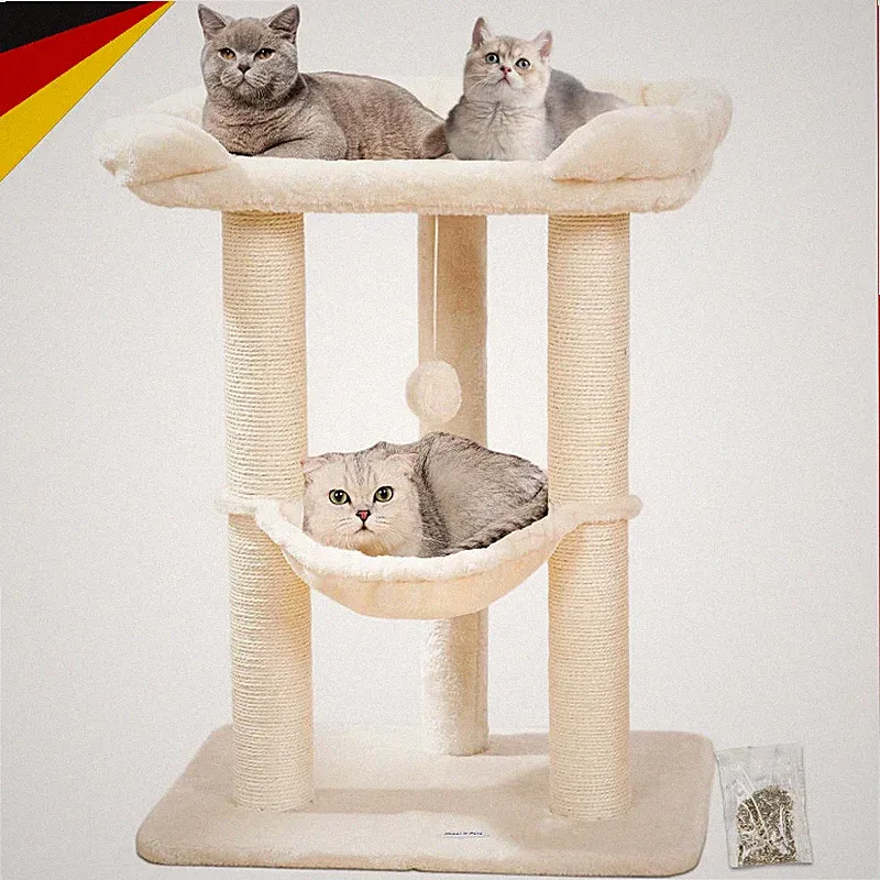 Kratzbaum 71cm für Katzen Hoher Kratzstamm mit Bett Hängematte Beige Stabil
