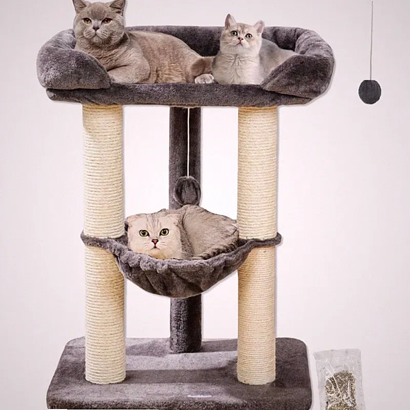 Kratzbaum 71cm Hoch mit Bett Hängematte Sisal für große Katzen Grau Stabil