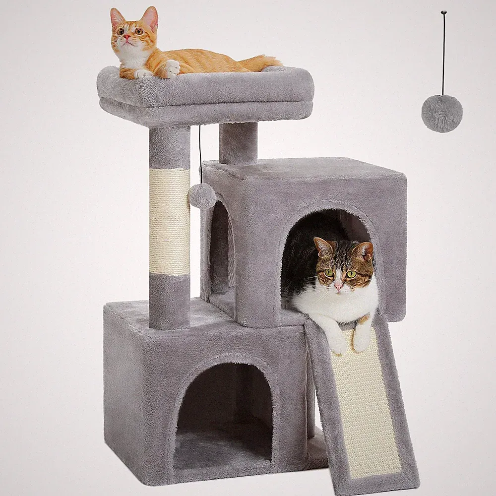 Kratzbaum 77cm mit Dual Condos für Wohnungskatzen, AllinOneKatzenhaus mit gep...