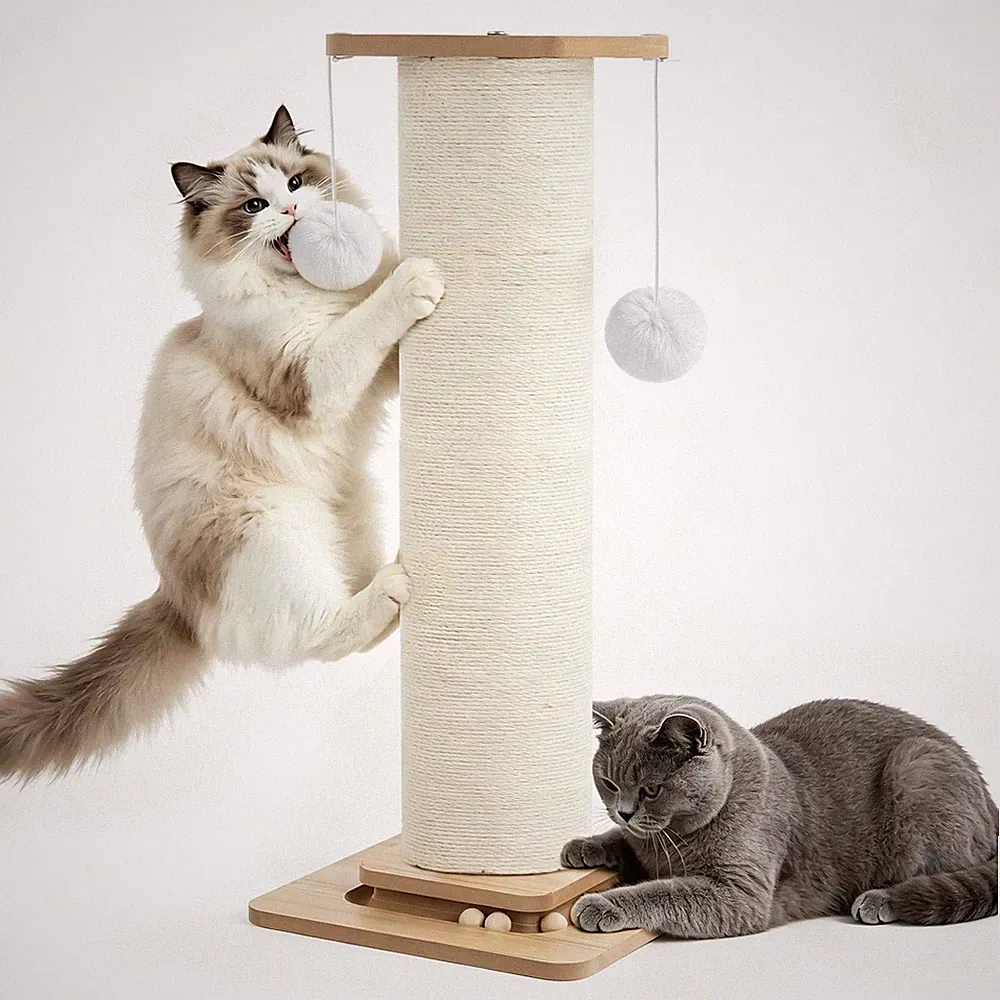 Kratzbaum 82cm für Katzen Hoher Kratzstamm mit Bett Hängematte Beige Stabil