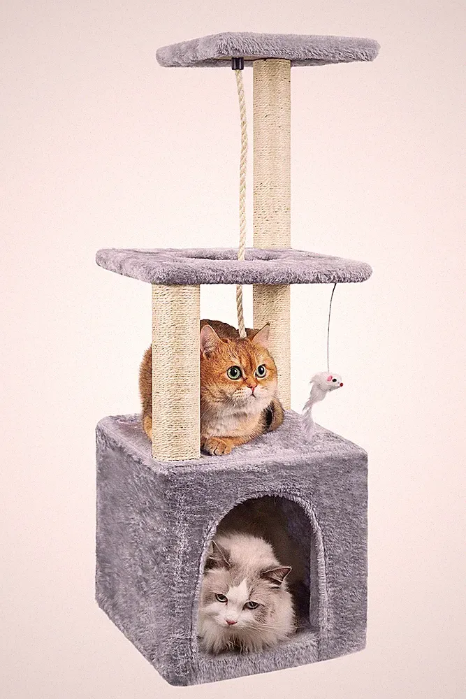 Kratzbaum 90cm Katzenkratzbaum für Indoor Katzen Stall Katzenturm Grau Multi