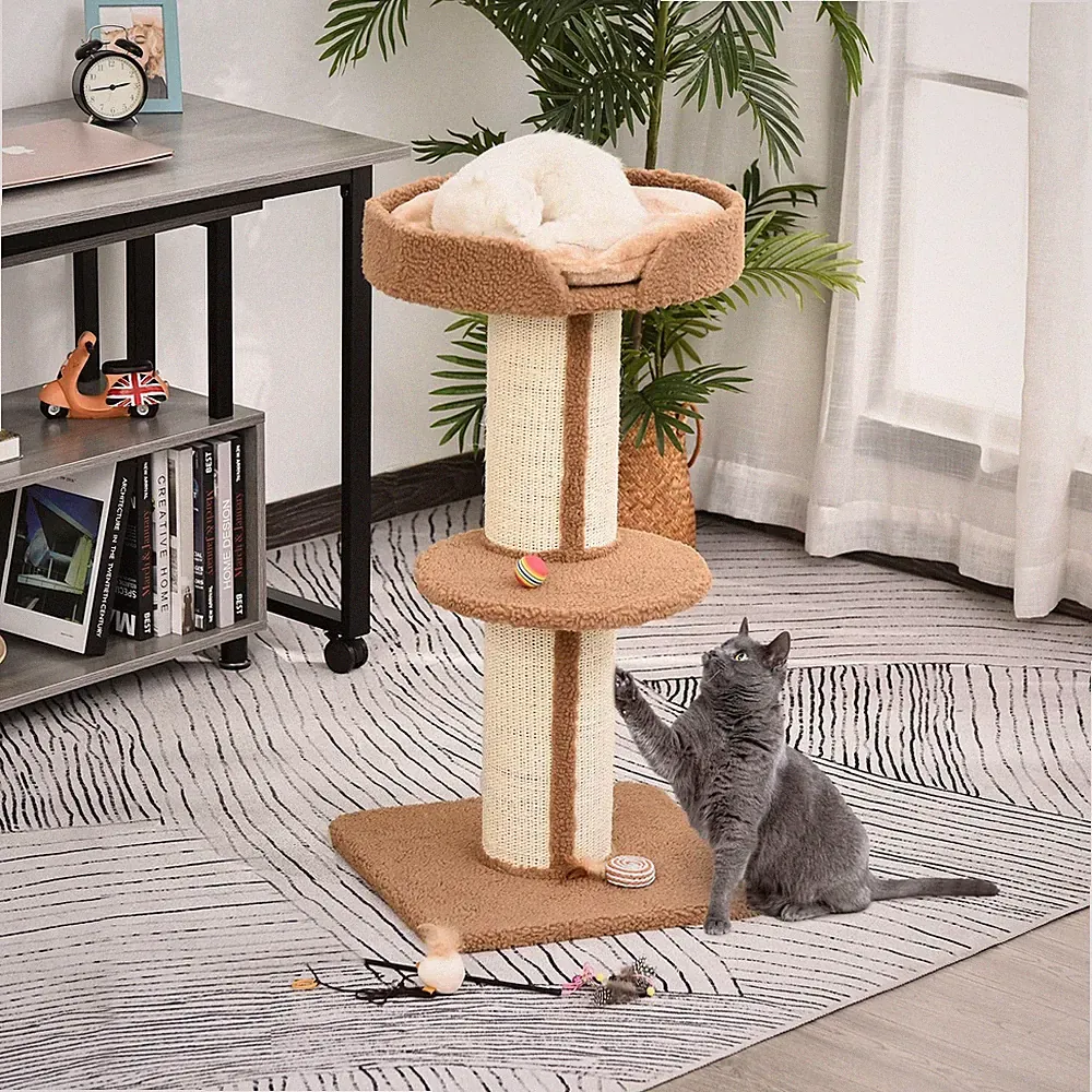 Kratzbaum 91 cm Katzenturm mit Sisalstämme, Plattform, Kissen mehrstöckiger Katz