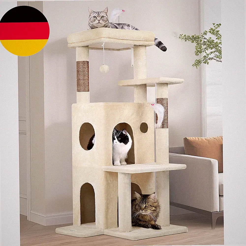 Kratzbaum Beige Stabil Mit Große Basis Katzenhaus Gepolsterte Plattform Plüsch K