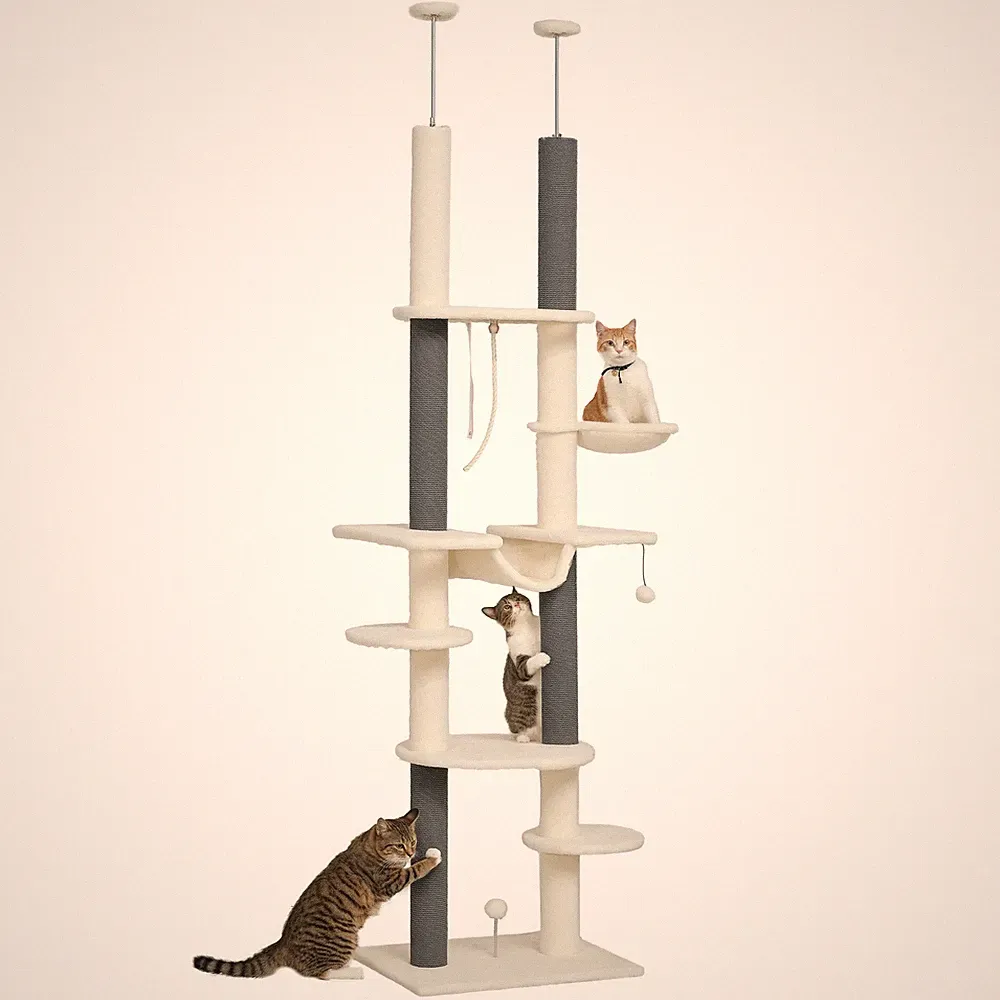 Kratzbaum Deckenhoch, Katzenbaum, 225-255 cm Katzenkratzbaum mit Hängematten