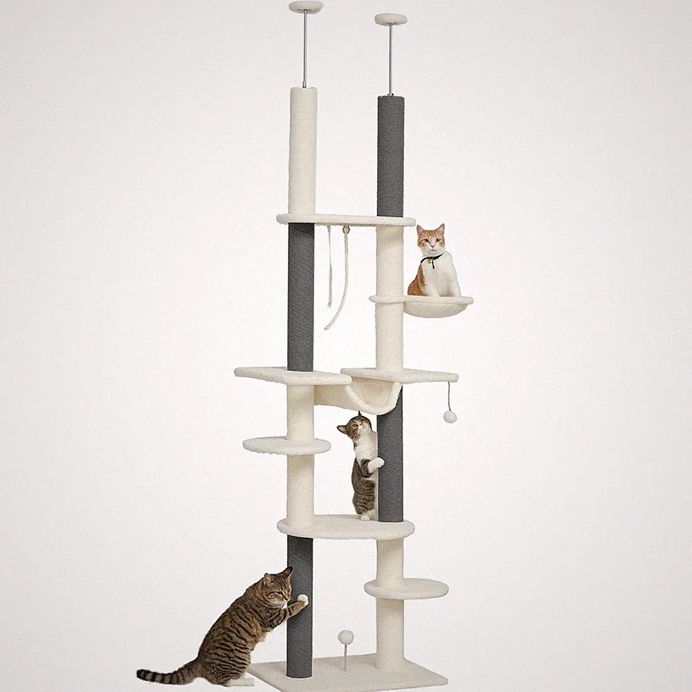 Kratzbaum Deckenhoch, Katzenbaum, 225-255 cm Katzenkratzbaum mit Hängematten