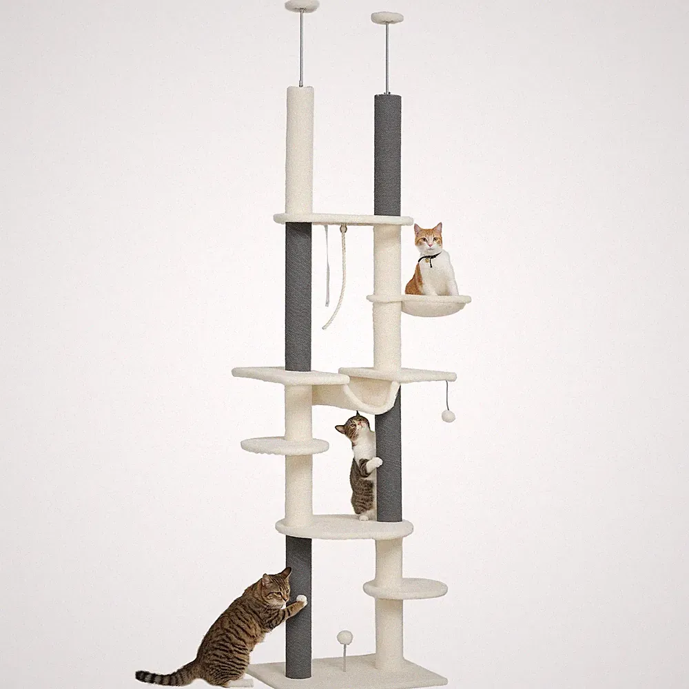 Kratzbaum Deckenhoch, Katzenbaum, 225-255 cm Katzenkratzbaum mit Hängematten