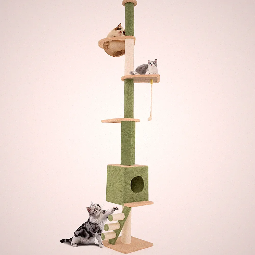 Kratzbaum deckenhoch Katzenbaum Kletterbaum Holz 218-253 cm höhenverstellbar