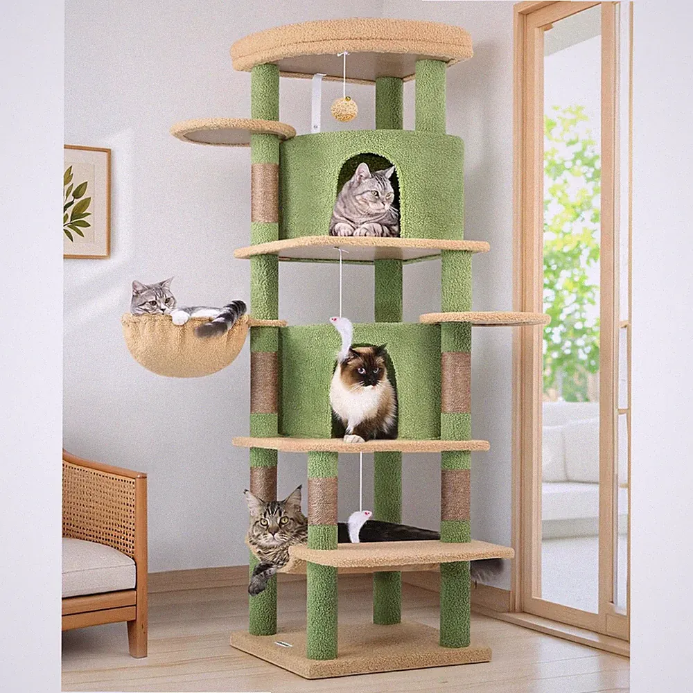 Kratzbaum Ecke Kaktus Grün, Eckkratzbaum Stabil hoch 167 cm mit 2 Groß Katzen...