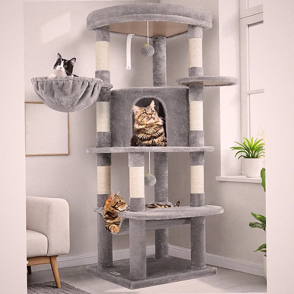 Kratzbaum Ecke Katzenhaus Plattform Hängematte Korb für große Katzen 130cm hoch