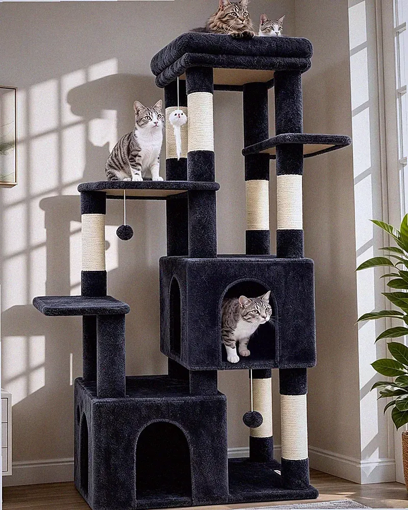 Kratzbaum F61 mit Höhle 45x40cm Plattform für 2-3 große Katzen