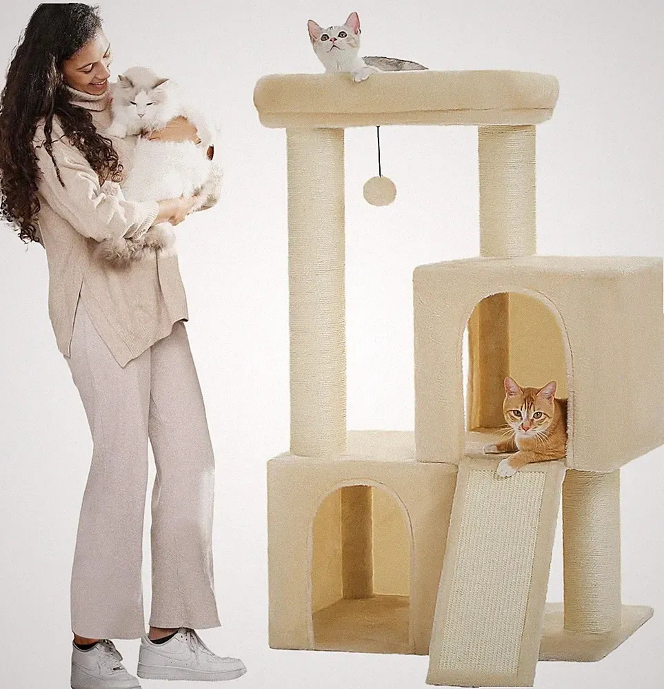 Kratzbaum für große Katzen, 11 cm dicke Sisal-Stämme, Doppelhöhle, 114 cm hoc...