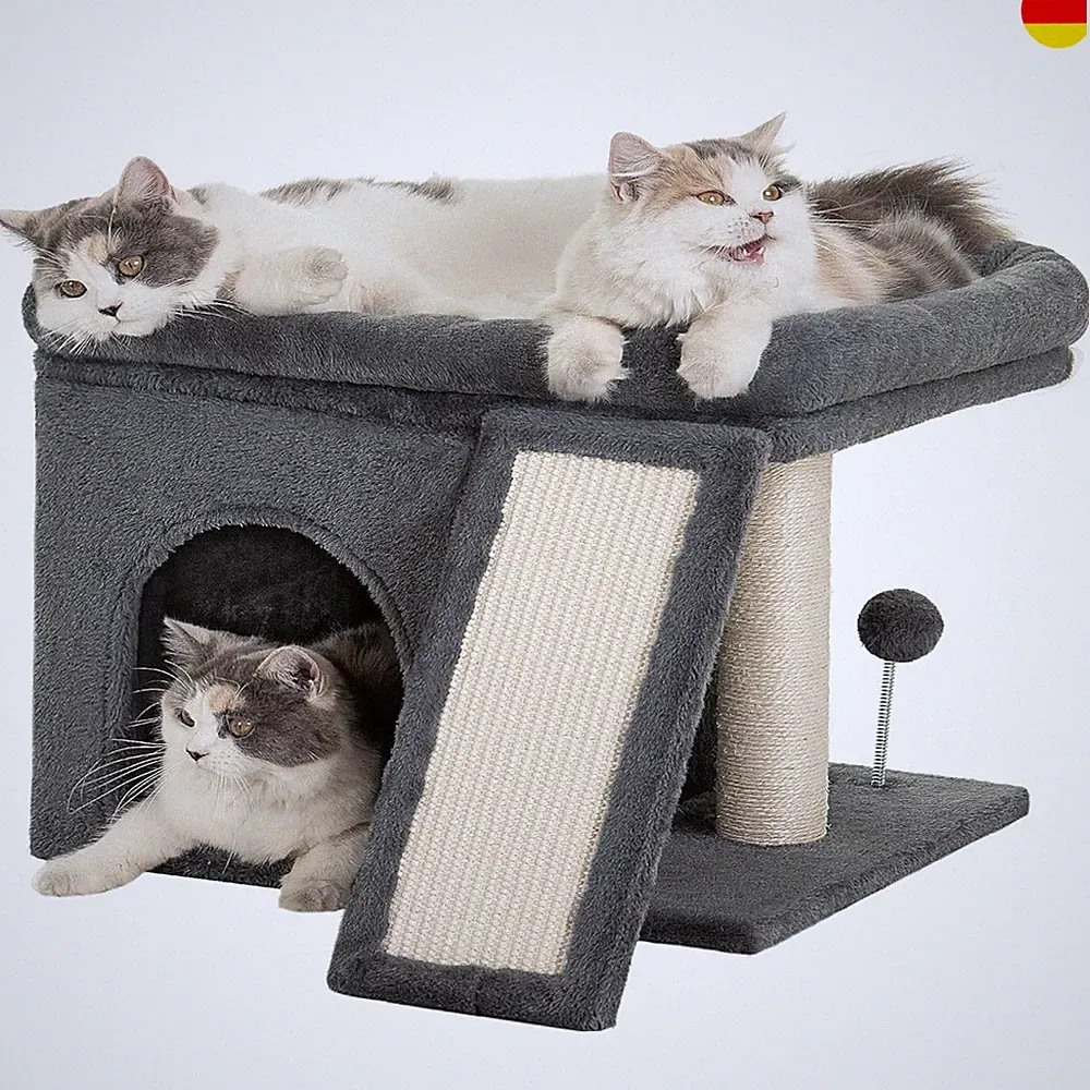 Kratzbaum für große Katzen Katzenbaum mit Liegefläche 51x41cm 2 Tier Katzenhöhle