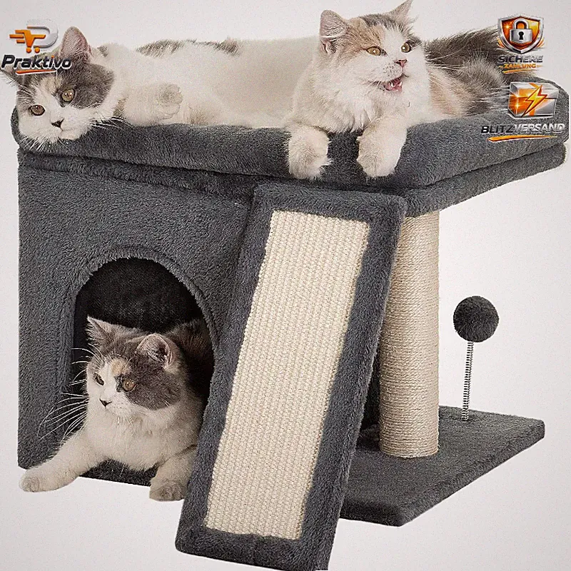 Kratzbaum für Große Katzen Stabil mit Liegefläche 51x41cm 2 Tier Katzenhöhle