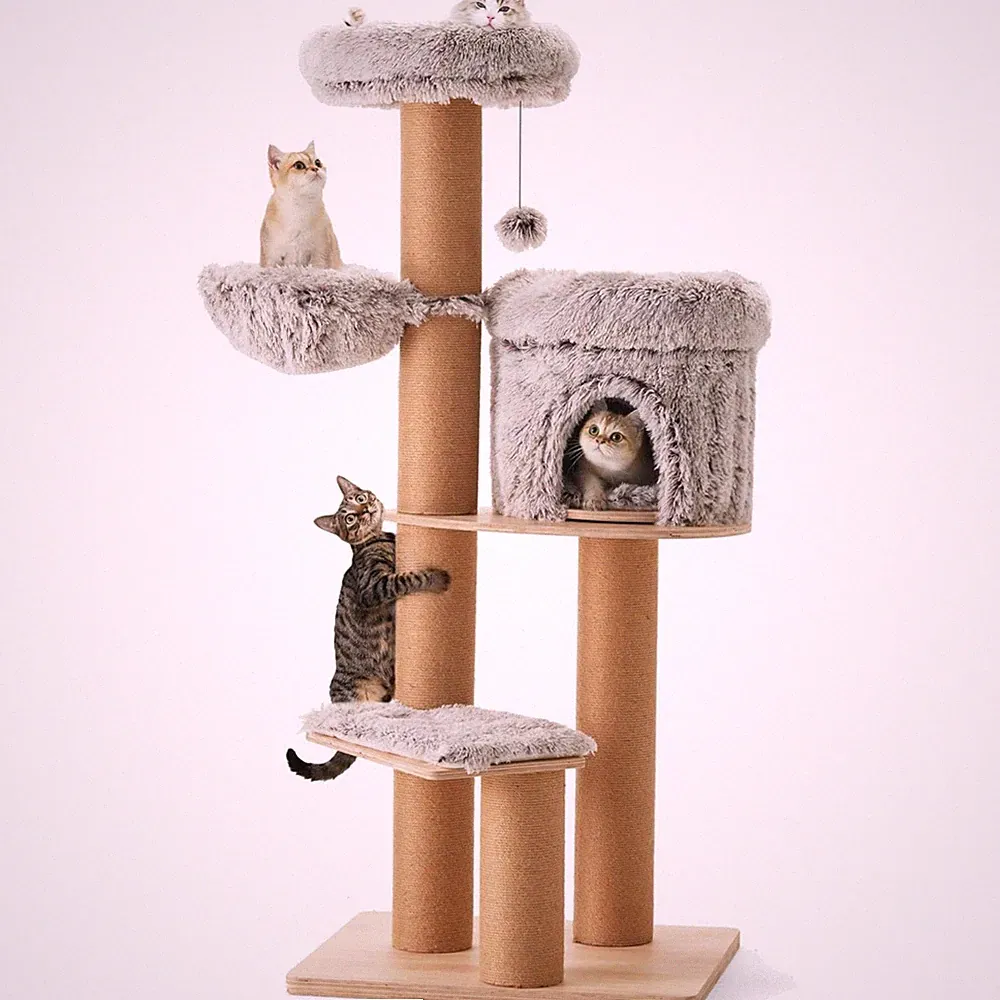 Kratzbaum für Katzen 155 cm Katzenbaum mit Sechs 20 cm Dicken Jute-Kratzsäule...