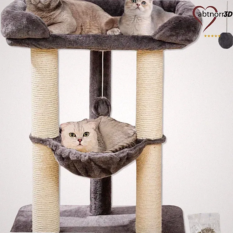 Kratzbaum für Katzen 72 cm mit Hängematte und großem Bett, Sisal-Kratzstamm
