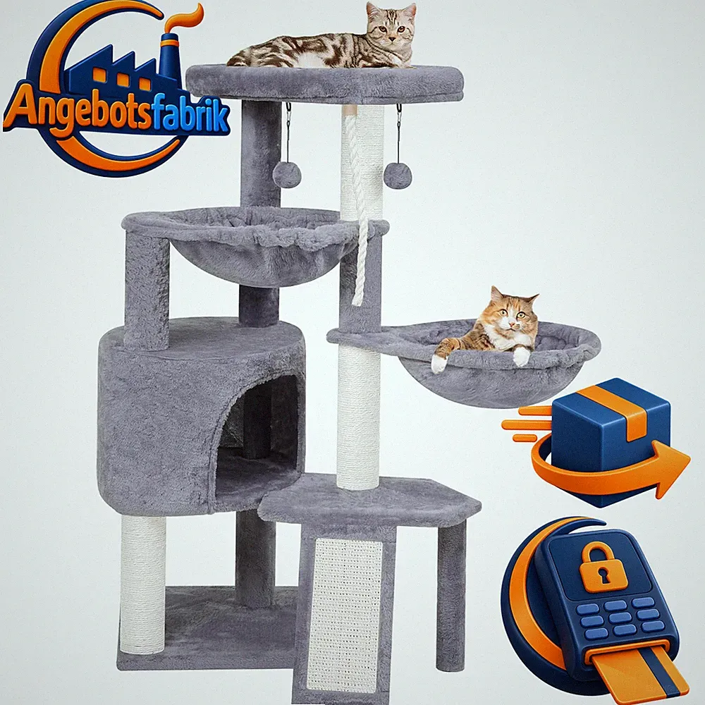Kratzbaum für Katzen 95cm Aktivitätscenter mit Spielzeugkugeln Grau Katzenmöbel