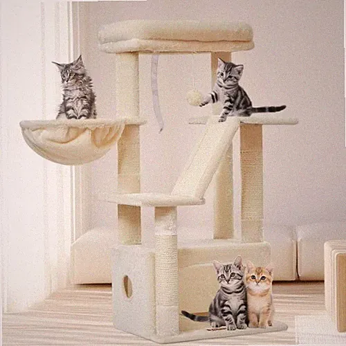Kratzbaum für Katzen 98 cm Katzenbaum für drinnen, Kätzchen | Beige