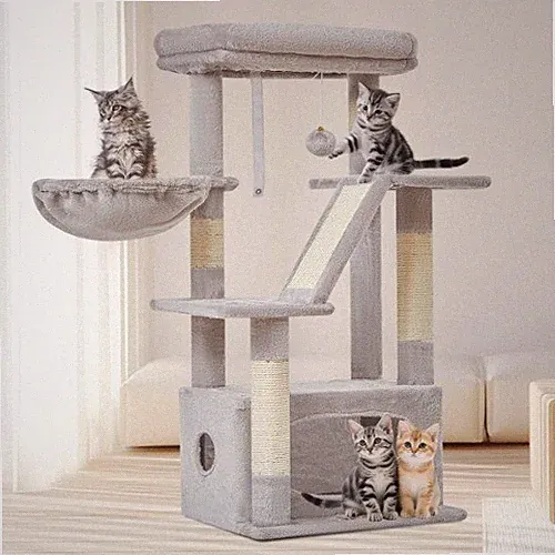 Kratzbaum für Katzen, 98 cm, Stabiler Katzenbaum mit Katzenhaus, Korb, 4