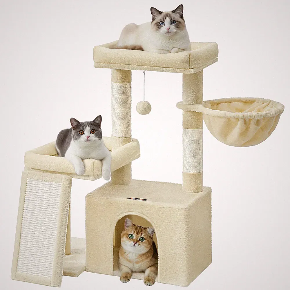 Kratzbaum für Katzen Feandrea PCT013LF01 Sandbeige 92,5 x 58,9 x 85,8 cm