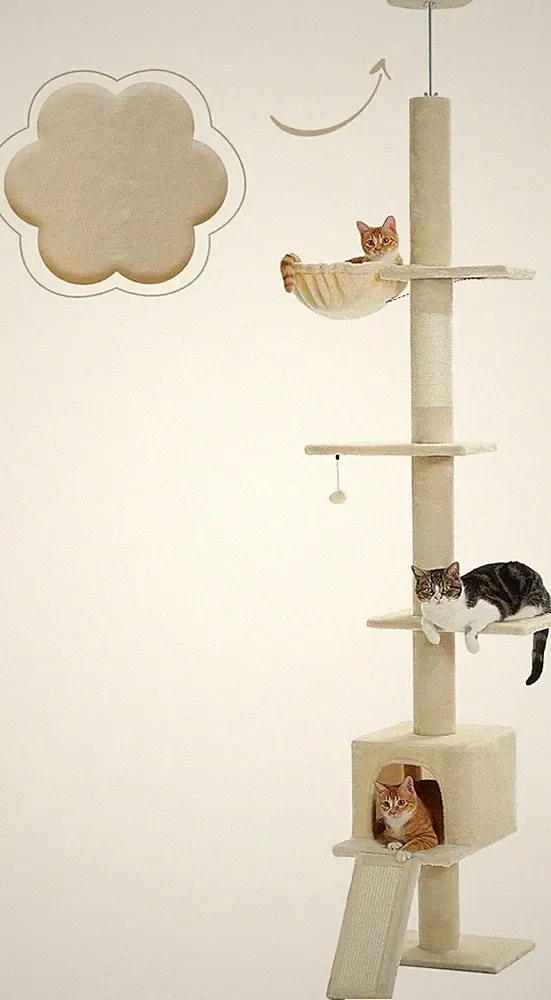 Kratzbaum für Katzen, höhenverstellbar, 216-273cm Beige