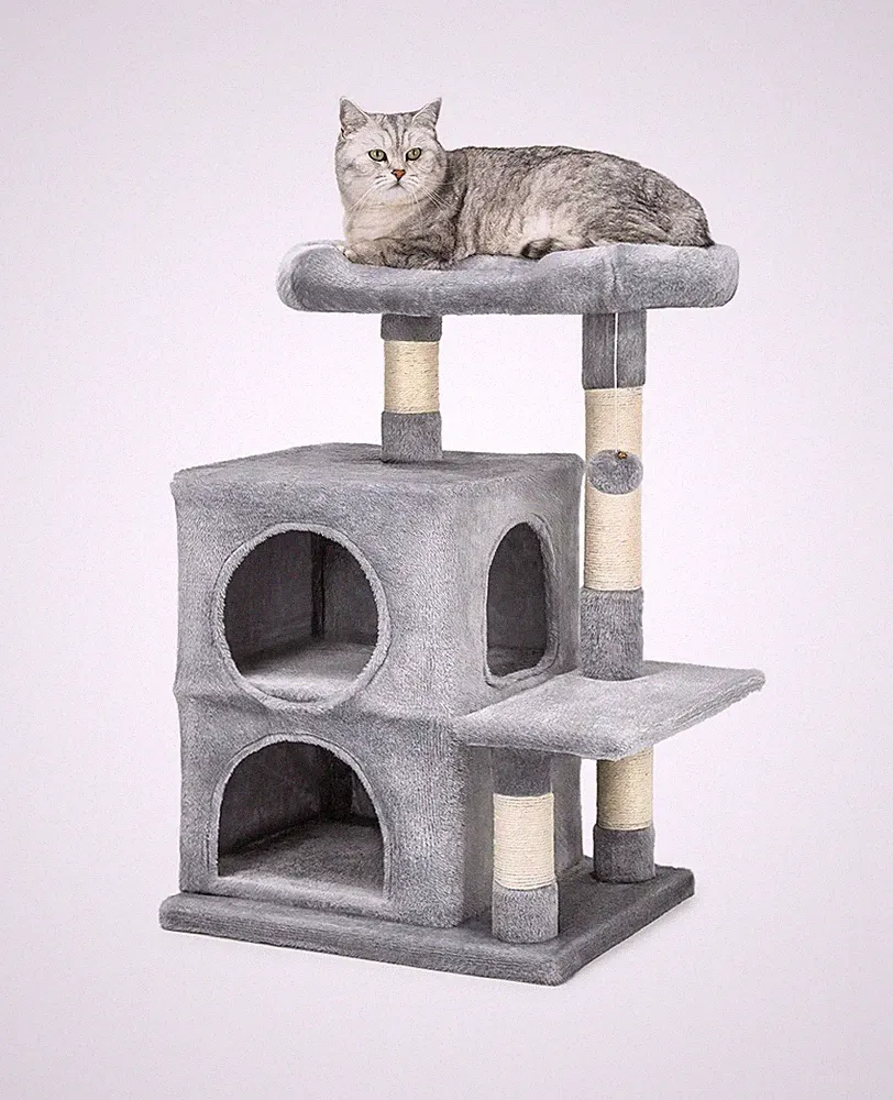 Kratzbaum für Katzen mit 2 Höhlen & gemütlicher Liegefläche, Höhe 80 cm, Katz...