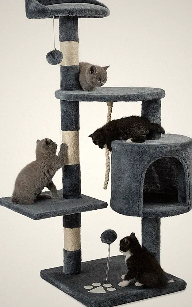 Kratzbaum für Katzen mit 2 Plüschbällen & Spielseil, Höhe 112 cm, Kat