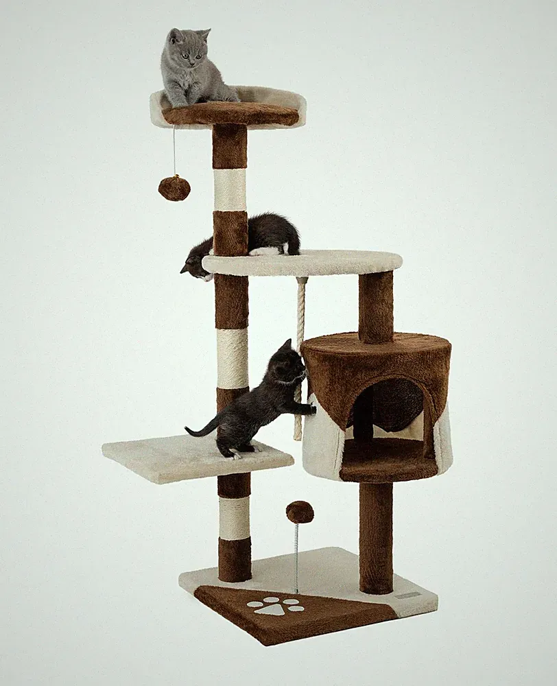 Kratzbaum für Katzen mit 2 Plüschbällen & Spielseil, Höhe 112 cm, Katzenbaum...