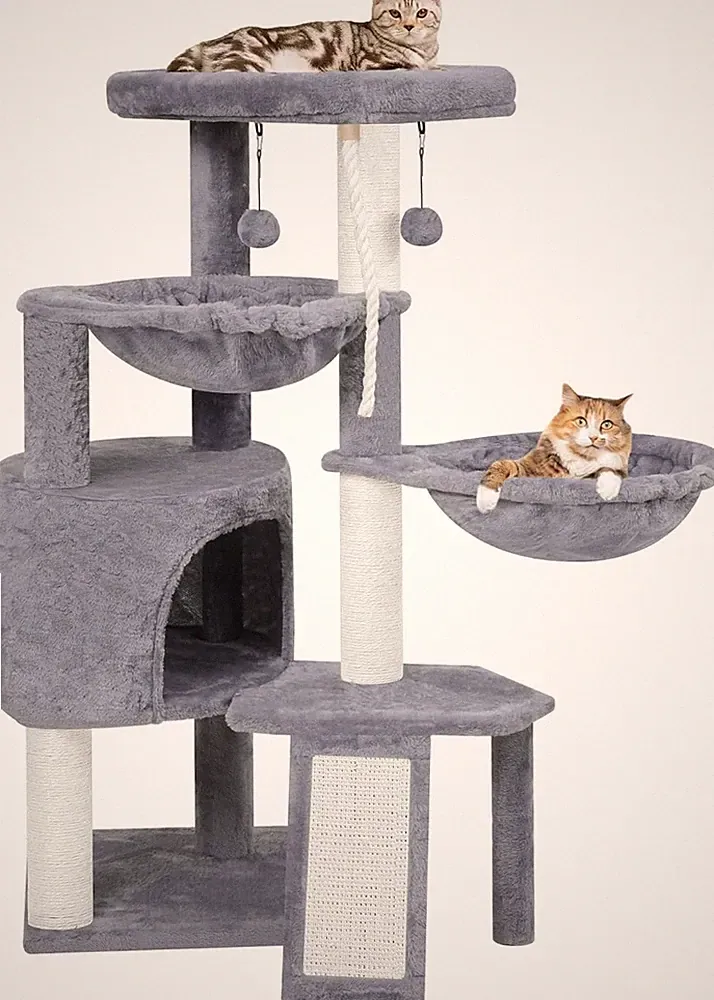 Kratzbaum für Katzen mit Aktivitätscenter, Grau, 95cm Kletterbaum