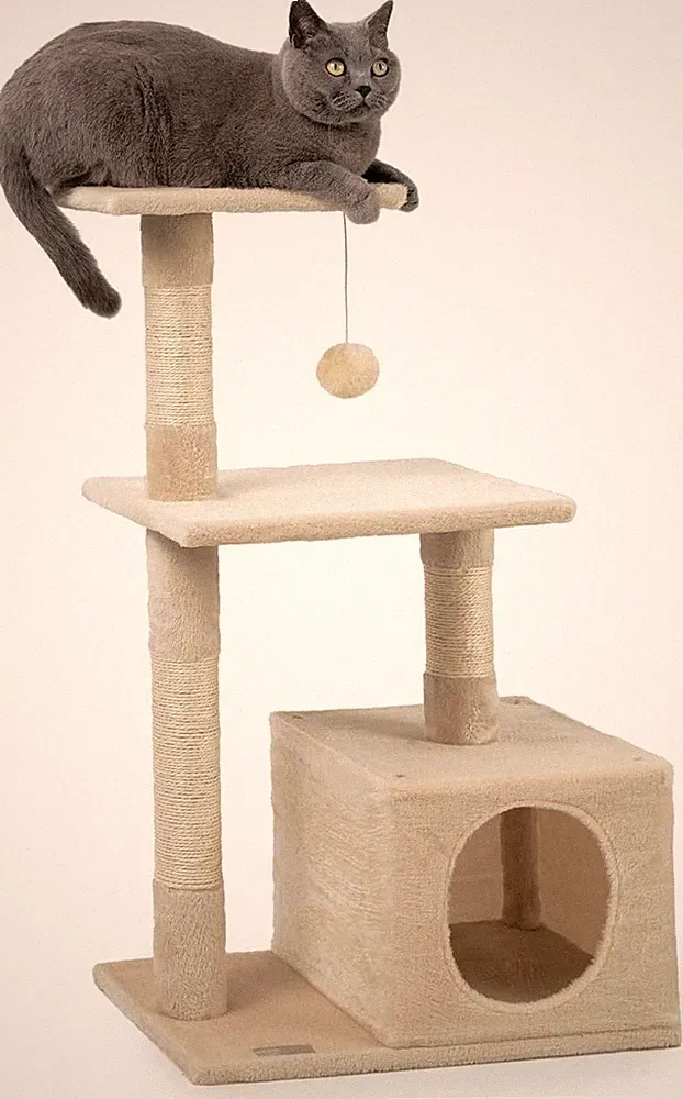 Kratzbaum für Katzen mit Höhle und Plüschball inkl. Glöckchen, Höhe 85 cm, Katz