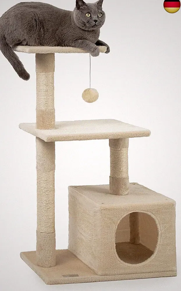 Kratzbaum für Katzen mit Höhle und Plüschball inkl. Glöckchen, Höhe 85 cm, Katze