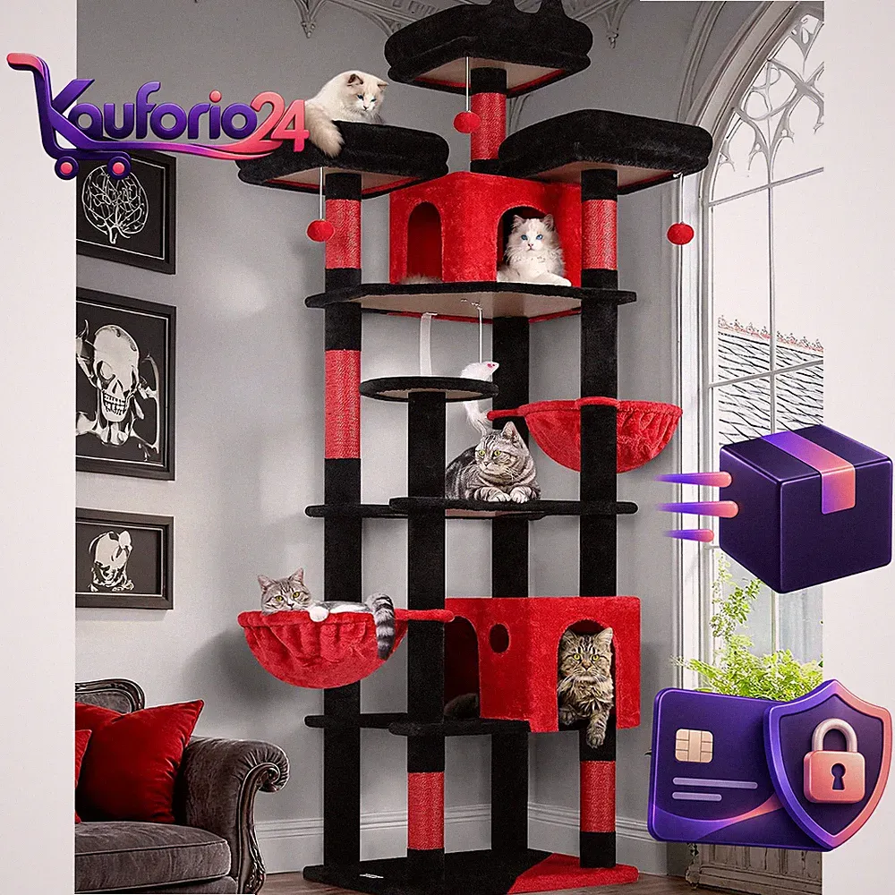 Kratzbaum Gothic 209cm für Große Katzen Schwarz Rot Katzenmöbel Katzenbaum