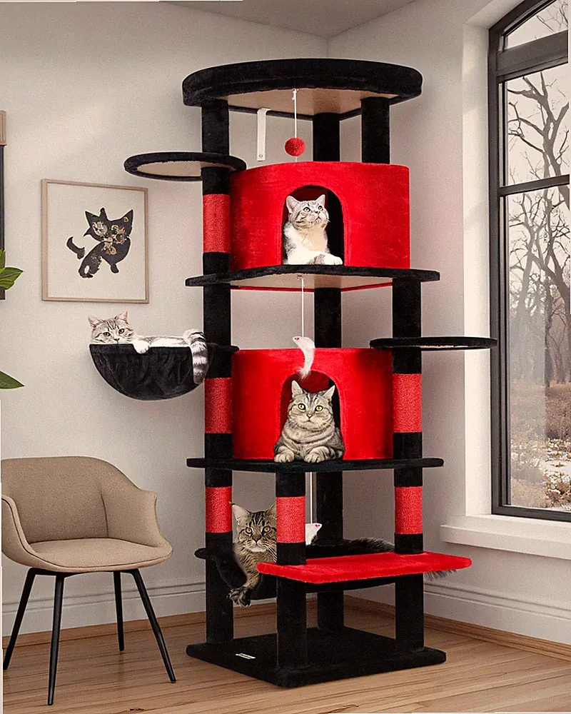 Kratzbaum Gotisch Schwarz Rot, Eckkratzbaum Stabil hoch 167 cm mit 2 Sektor K...