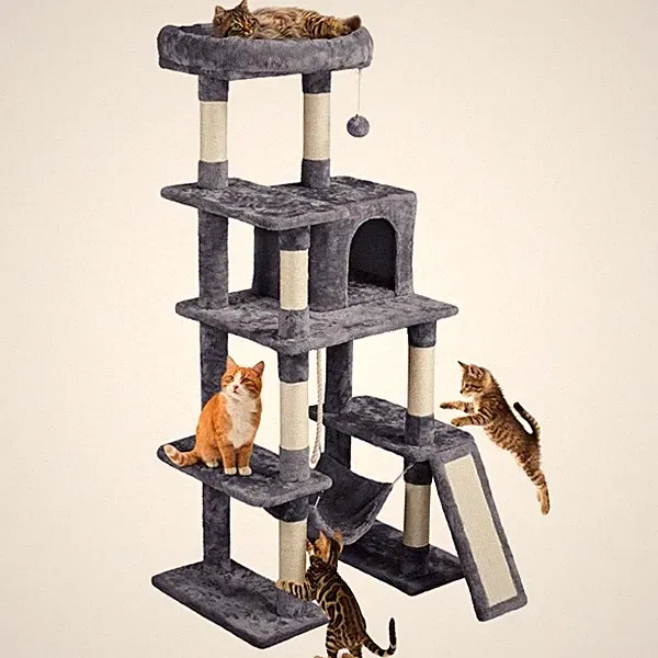 Kratzbaum groß 159,5 cm hoch Stabil Katzenbaum Kletterbaum für Katzen Sisalseil