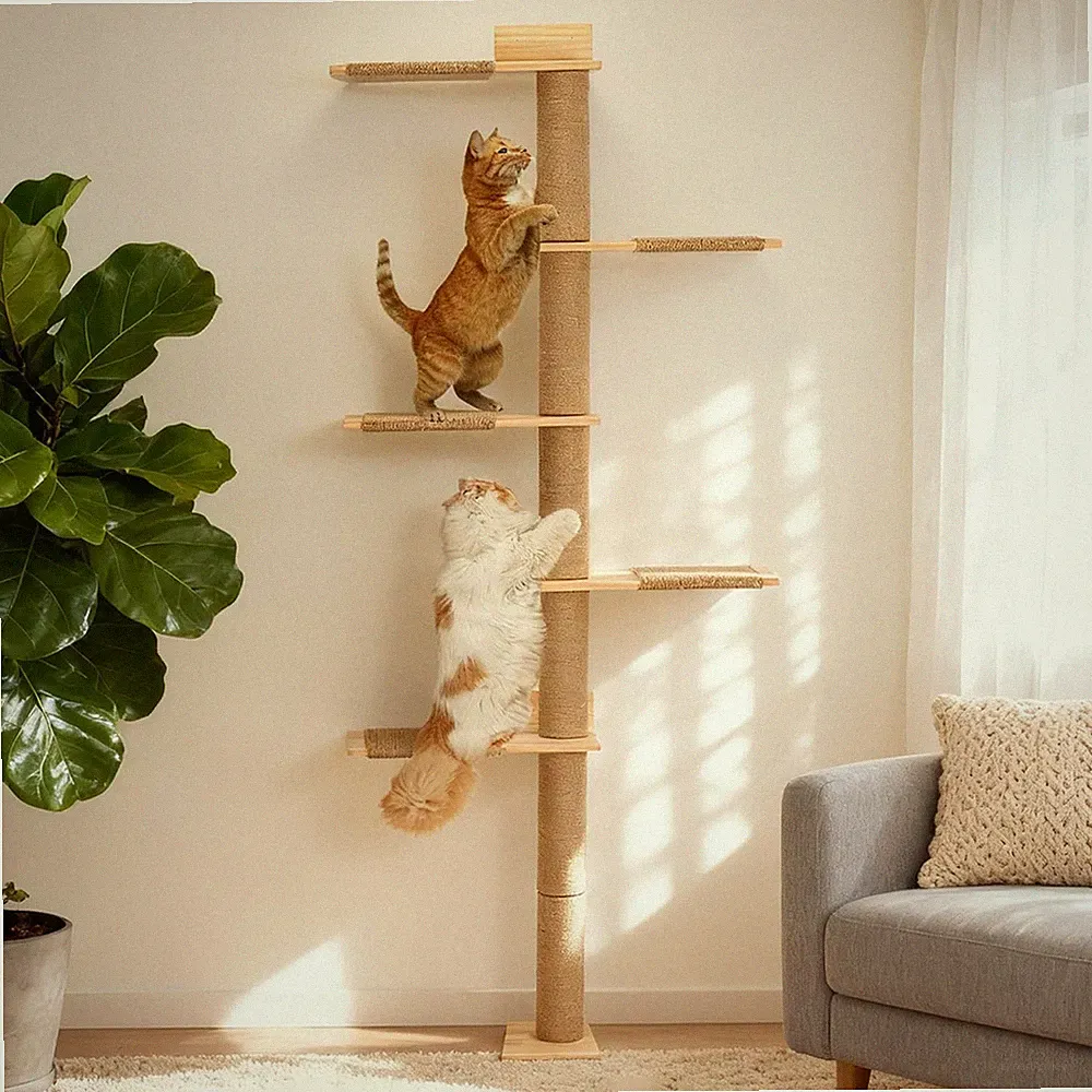 Kratzbaum Groß 205cm Kletterwand Katzen, höhenverstellbar, 5 Etagen Katzentur...