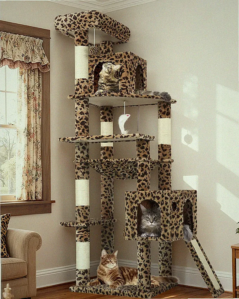 Kratzbaum Groß Eck 180cm Hängematte XXL Stabil Katzenbaum 2 Katzenhaus Beige