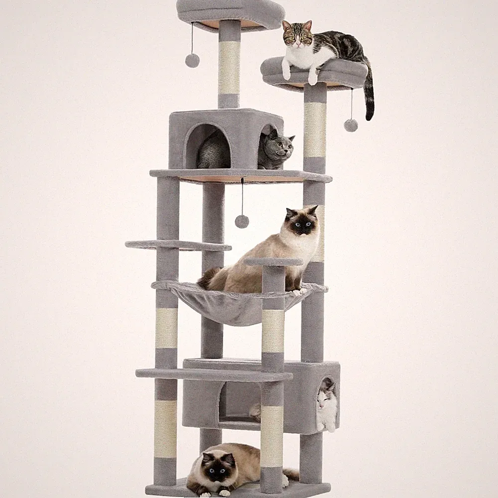 Kratzbaum Groß Katzen 184cm mit Hängematte Höhle Sisal 7 Pfosten