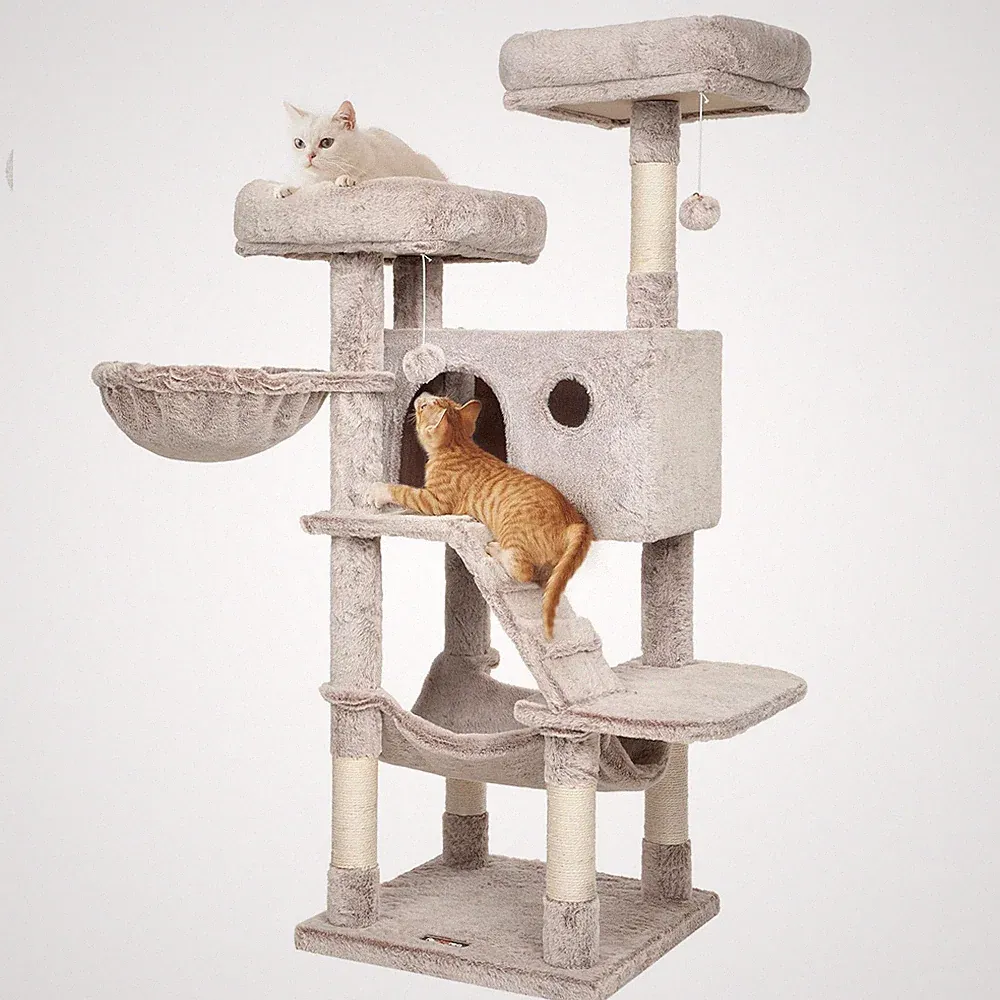 Kratzbaum groß, Katzenbaum mit weichem Bezug, für große Katzen, OmbréBraunWei...